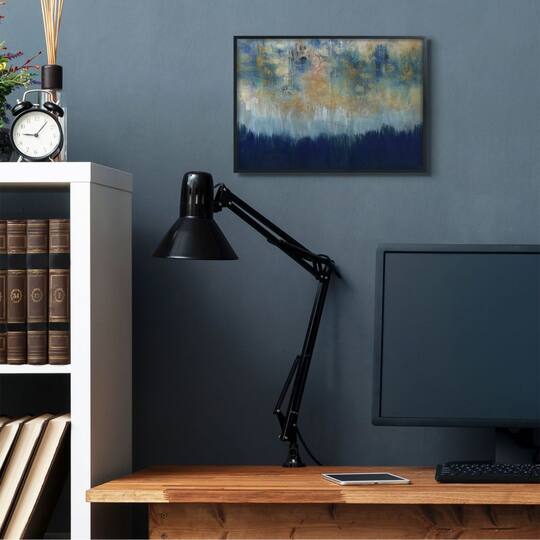 Stupell Industries Abstract Gold Blue Textured Surface Painting Black Framed Wall Art